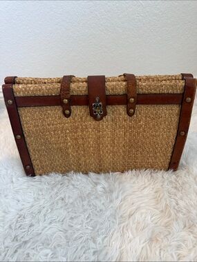 1960’s John Romain Bohemian Straw Attaché Bag  with Brown Leather Trim